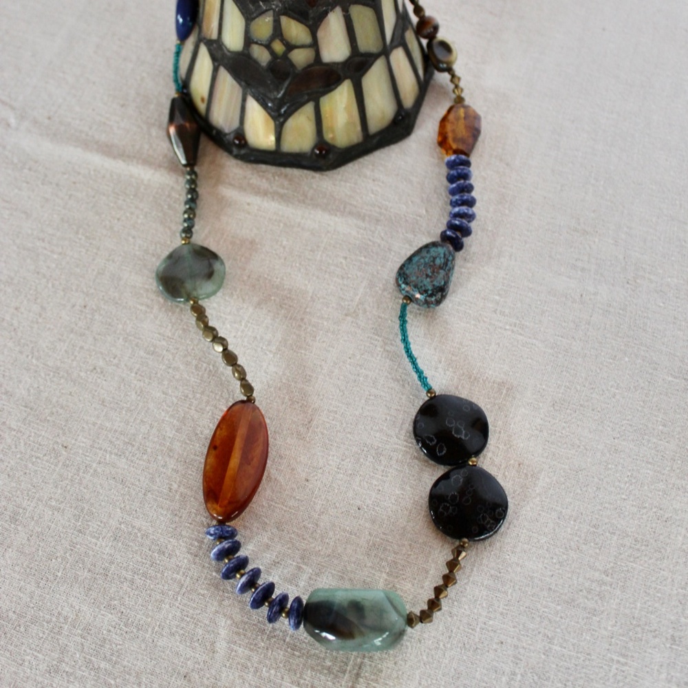 NWOT Recycled Vintage Mixed Beaded Necklace, 42 Inch Long